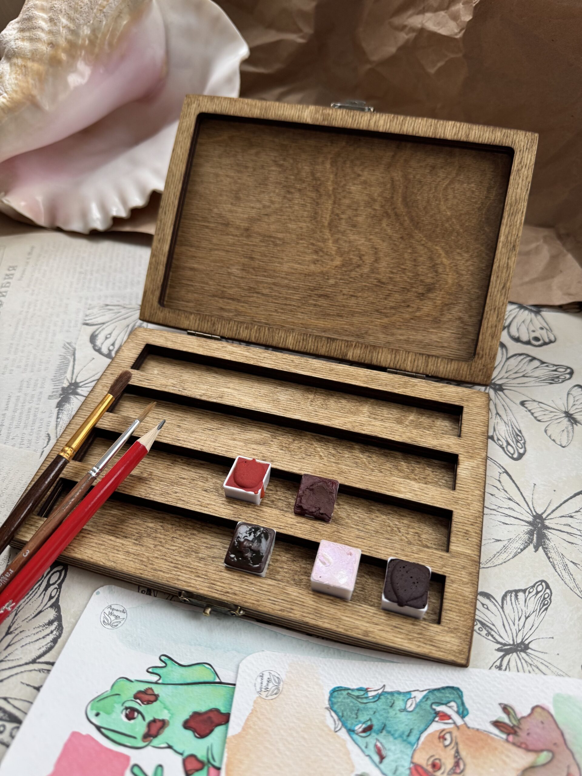 Пенал для акварели деревянный на 40 полукювет — изображение 2