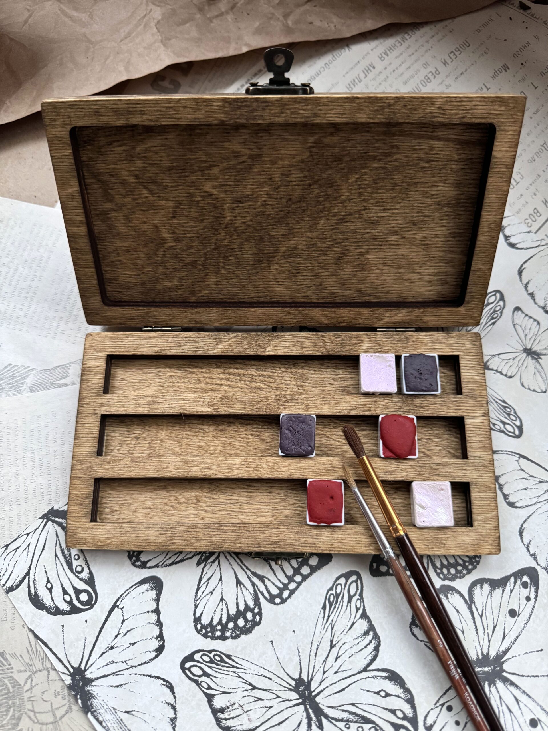 Пенал для акварели деревянный на 30 полукювет — изображение 2