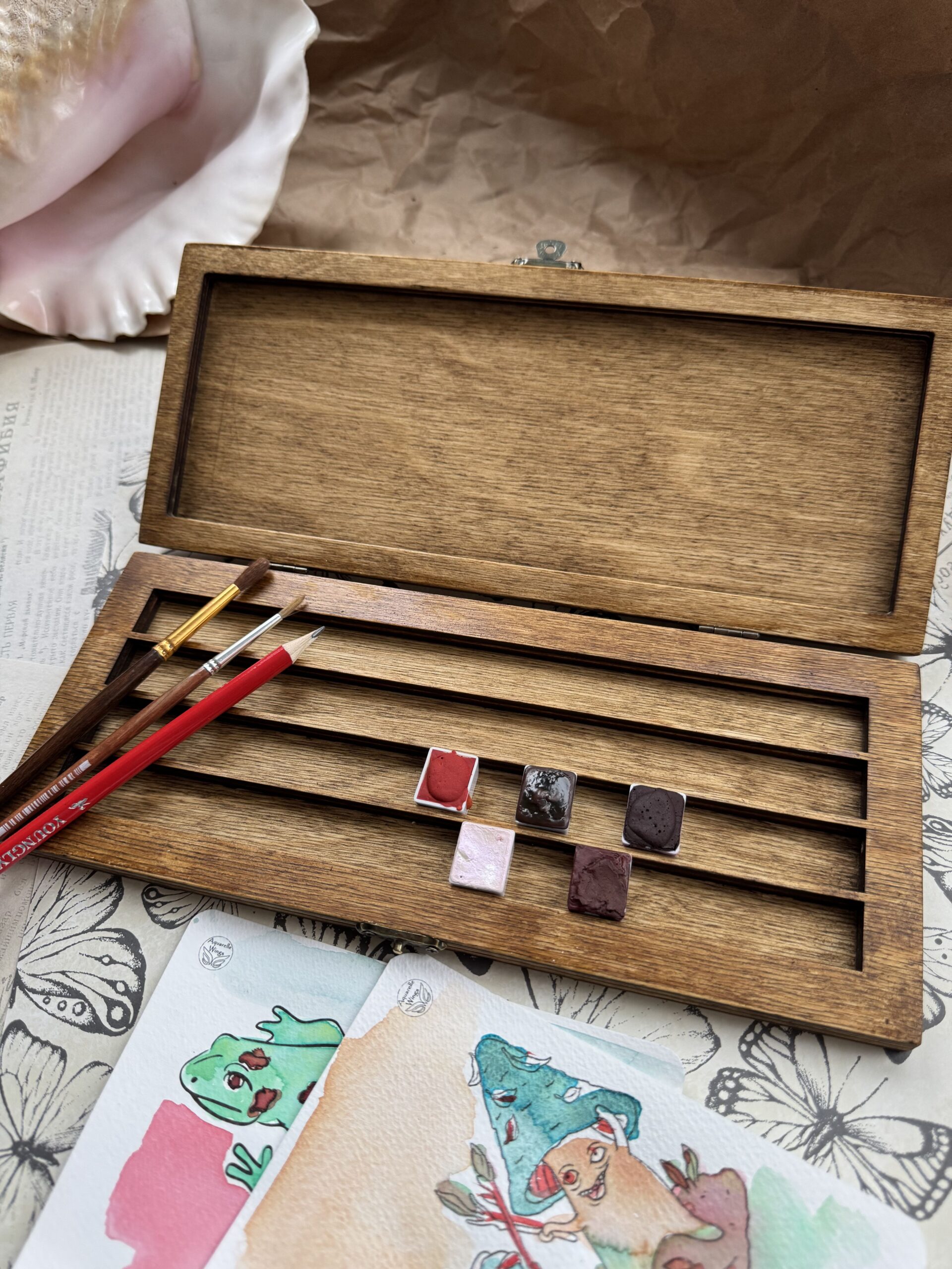 Пенал для акварели деревянный на 60 полукювет — изображение 3