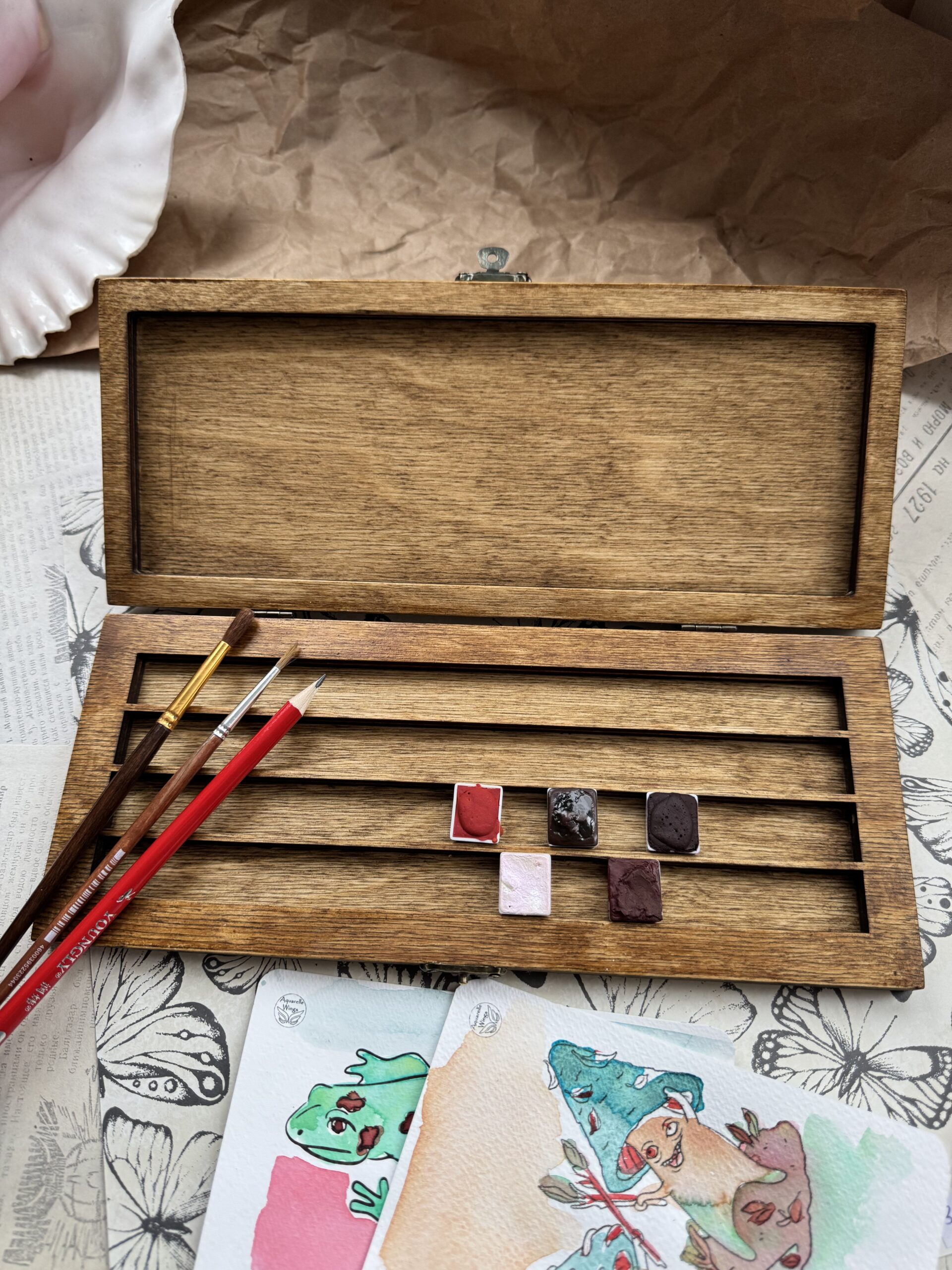 Пенал для акварели деревянный на 60 полукювет — изображение 4